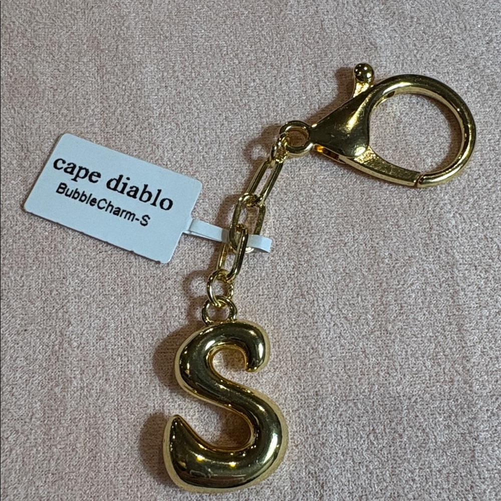 Bubble Charm Gold Tone Monogram Initial Letter S Bag Charm Keychain NWT